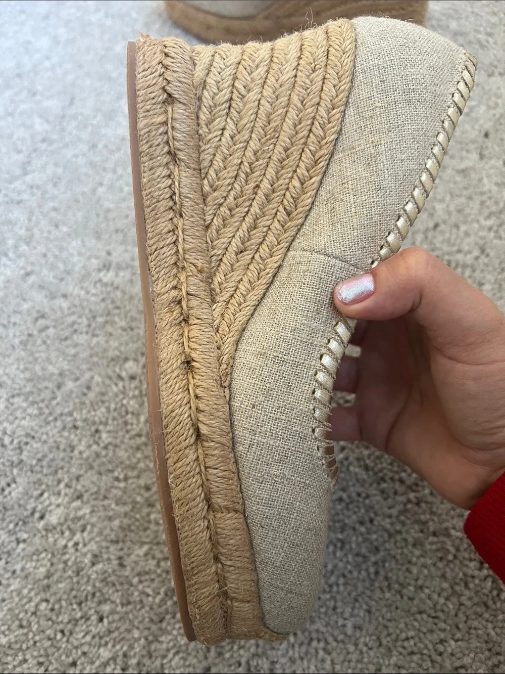 Jack Rogers Palmer toe closed Neutral Linen Espadrille Wedge Pumps - Women's 6.5